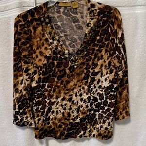 Valorie Steven’s Leopard Print V-Neck Blouse XL ZZ114